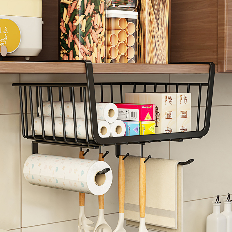 4-in-1 Metallic Under Shelf Rack with Hooks – Space-Saving Hanging Storage Organizer for Kitchen Cabinets, Shelves, Cups, Utensils & Everyday Household Organization