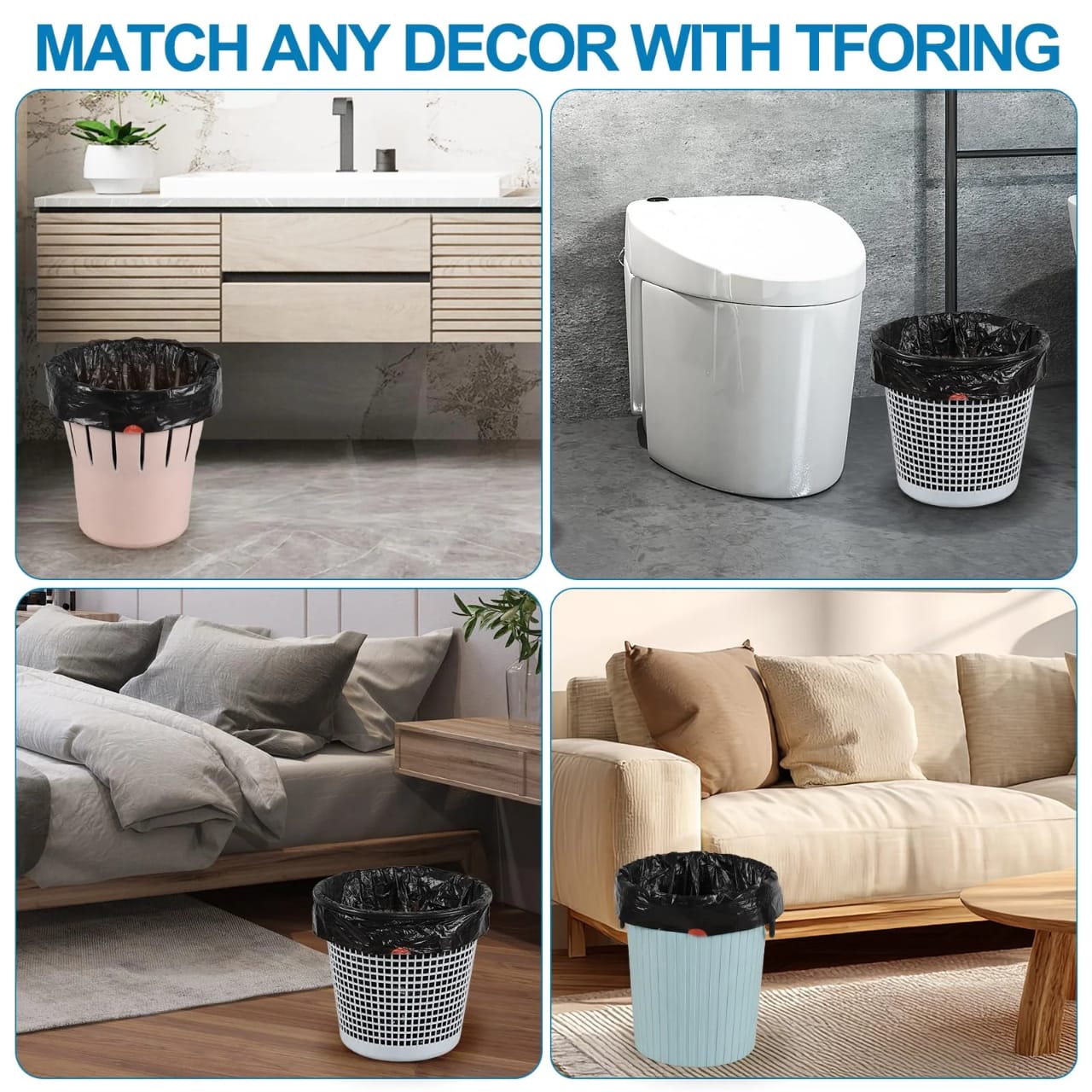 100pcs Extra Strong Trash Bags with Drawstring – Durable Leak-Resistant Garbage Bin Liners with Easy Tear-Off Perforation, Large Capacity Waste Bags for Kitchen, Office and Household Use