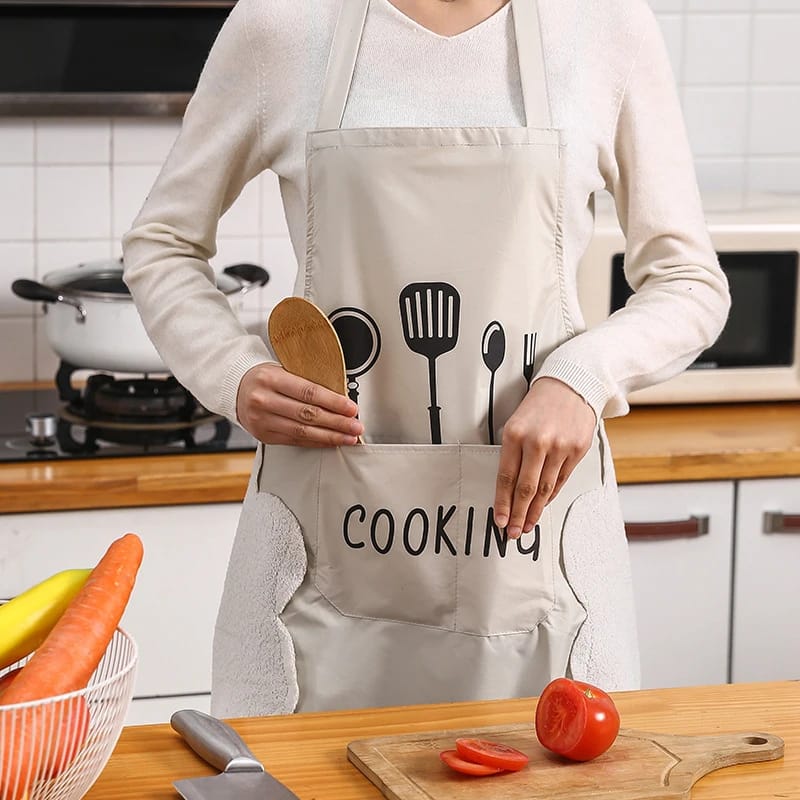 Kitchen Apron with Hand Wipe Pockets – Waterproof & Oil-Proof Cooking Apron for Kitchen Food Preparation, Baking, Cleaning, Household Chores & Everyday Cooking Tasks