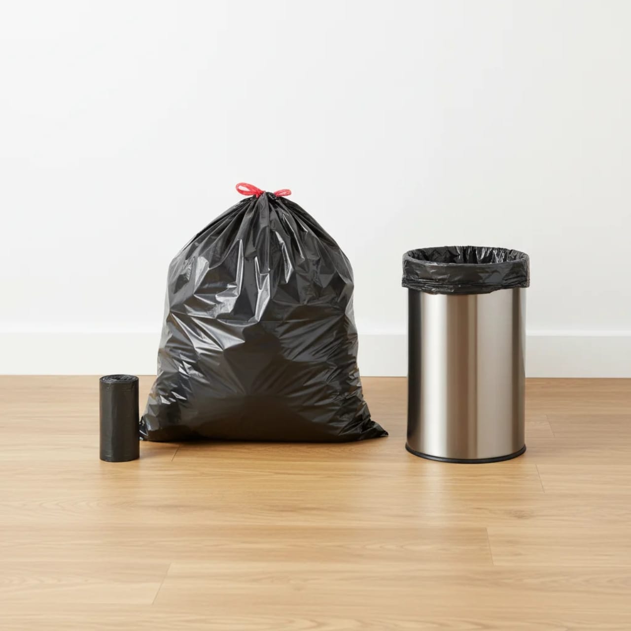 100pcs Extra Strong Trash Bags with Drawstring – Durable Leak-Resistant Garbage Bin Liners with Easy Tear-Off Perforation, Large Capacity Waste Bags for Kitchen, Office and Household Use