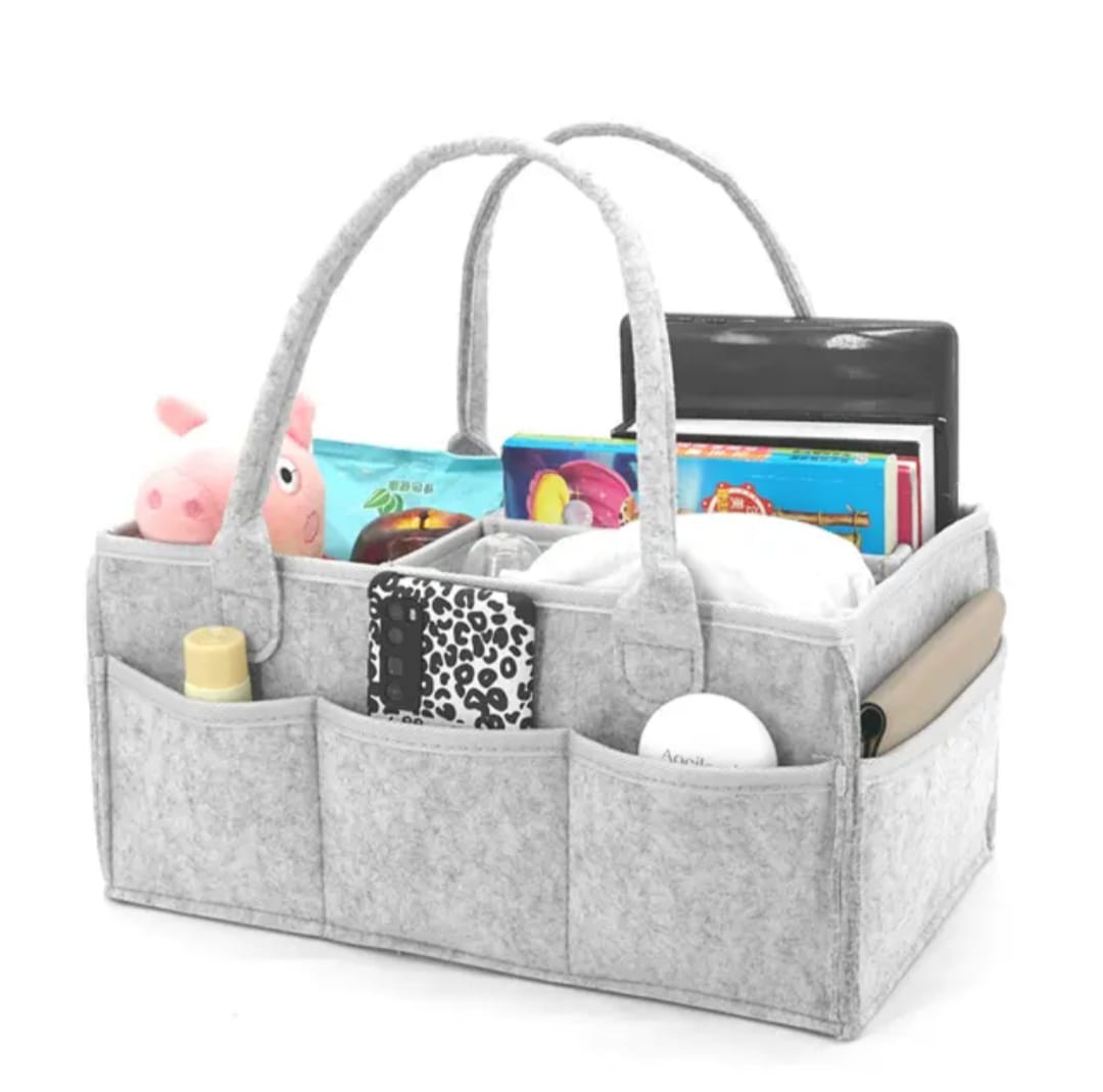 Baby Diaper Caddy Nursery Organizer – Soft Collapsible Storage Basket with Felt Handles for Diapers, Baby Clothes, Toys, Wipes, Burp Cloths & Other Nursery Essentials