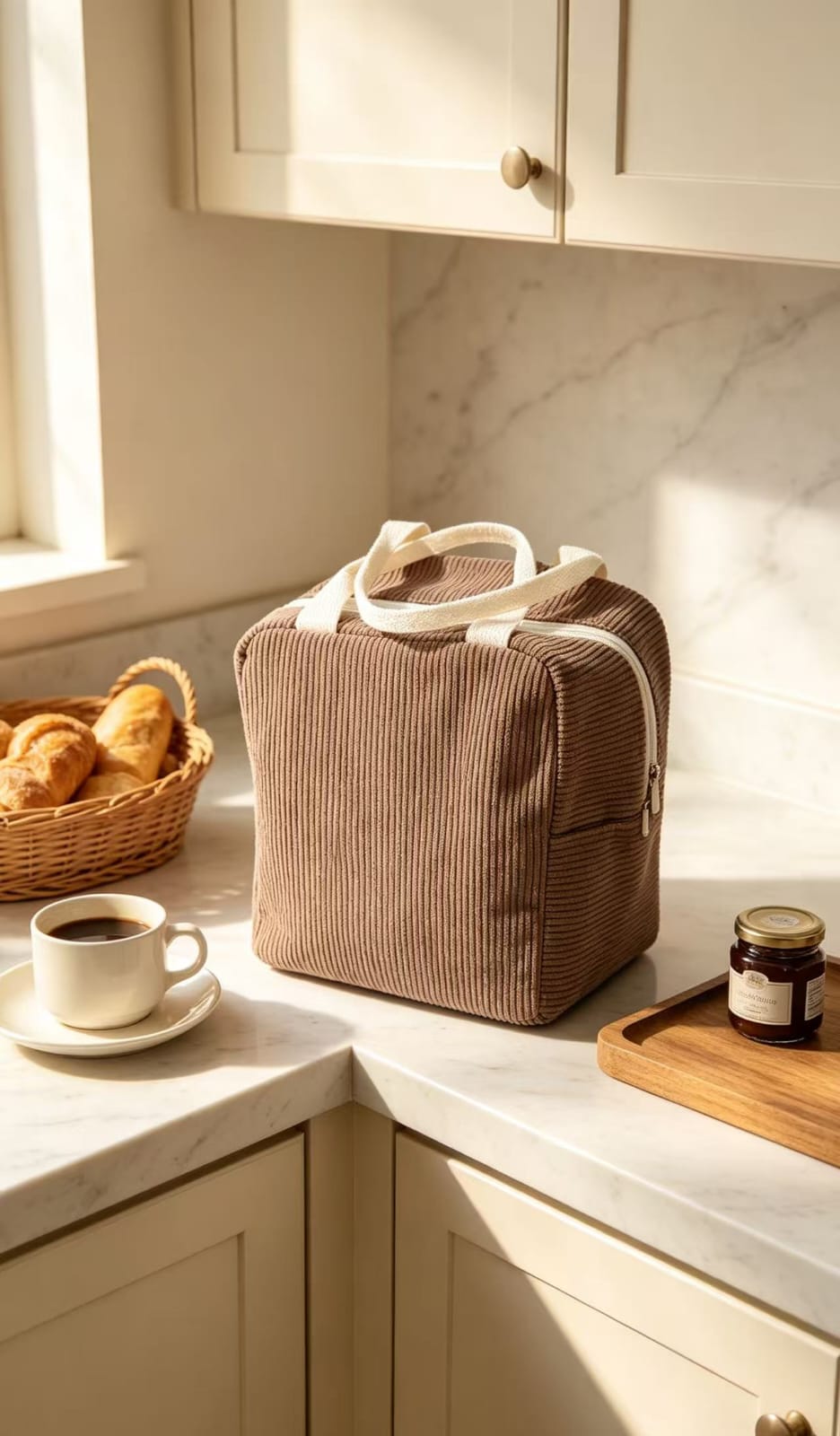 Insulated Lunch Bag – Portable Thermal Food Storage Tote with Durable Zipper, Soft Corduroy Fabric, Spacious Interior and Sturdy Handles for Work, School, Travel, Picnics and Daily Use