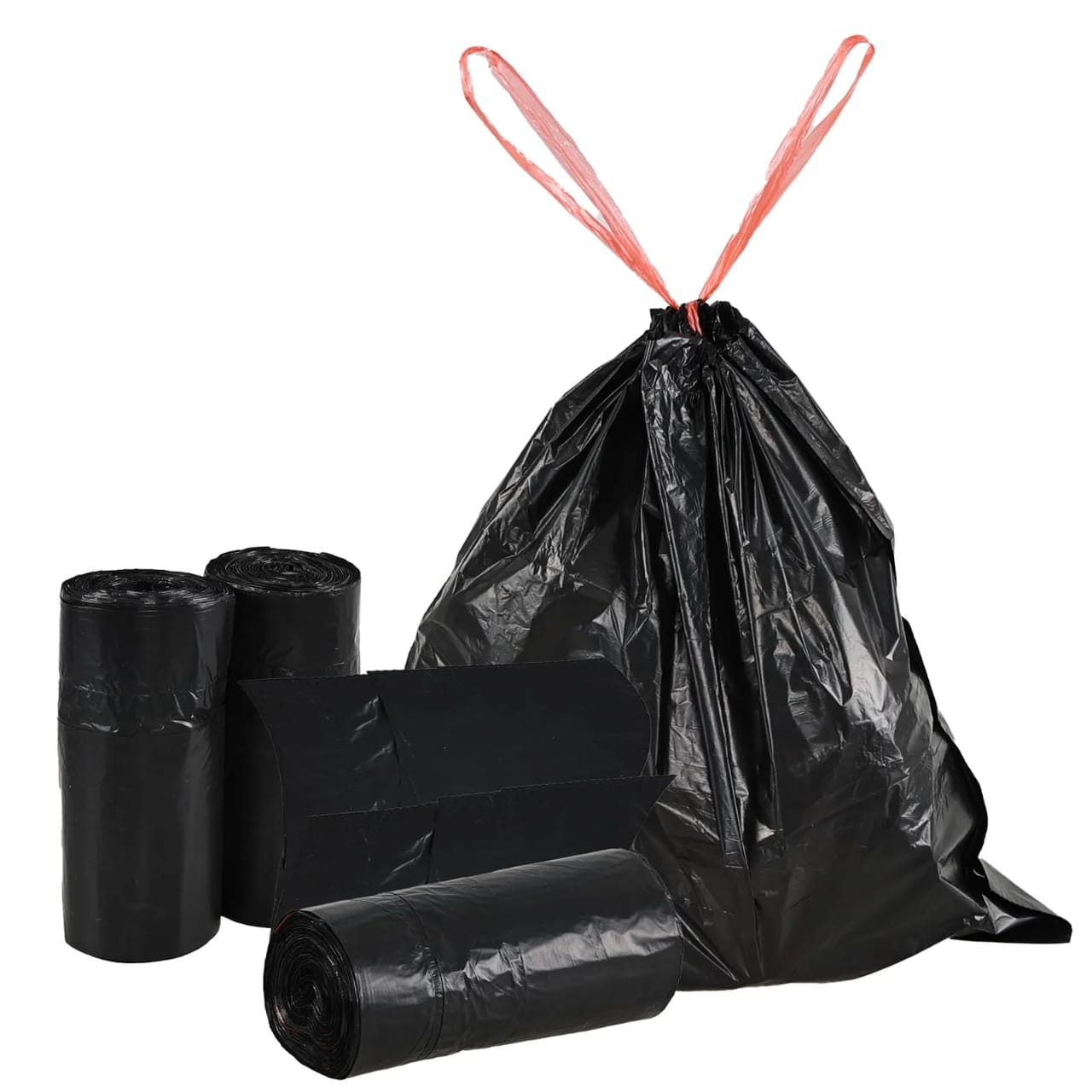 100pcs Extra Strong Trash Bags with Drawstring – Durable Leak-Resistant Garbage Bin Liners with Easy Tear-Off Perforation, Large Capacity Waste Bags for Kitchen, Office and Household Use