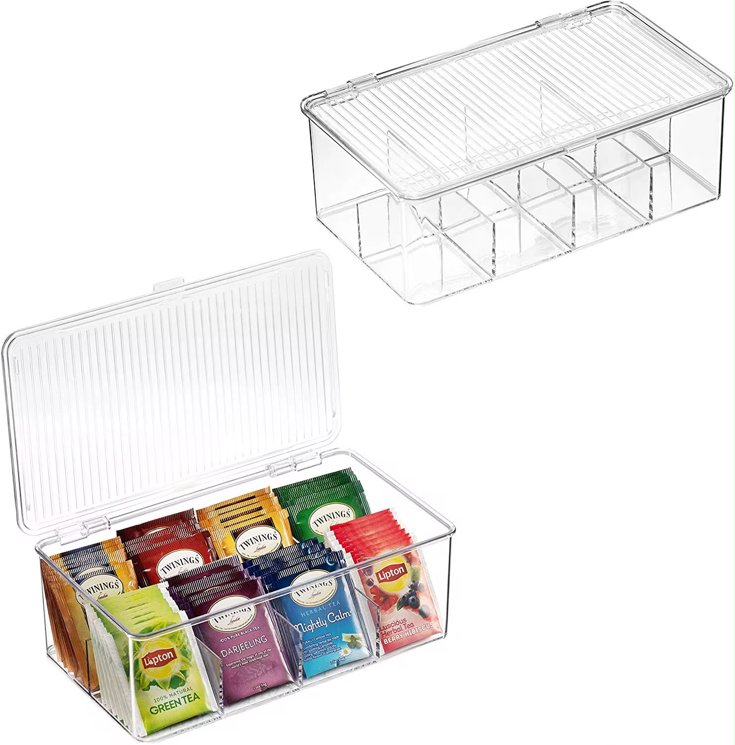 8-Slot Tea Bag & Coffee Organizer Container – Multipurpose Storage Box with Removable Dividers for Tea Bags, Coffee, Sugar Sachets, Sweeteners and Kitchen Countertop Organization