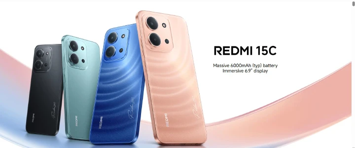 REDMI 15C 128GB/256GB Storage Up to 8(4+4)GB/12GB Ram 4GB+256GB & 8GB+256GB 6.9'' FHD Immersive Display 50MP Main Cam +8MP Front 6000mAh 33W Fast Charger Xiaomi Hyper OS Side Fingerprint Smartphones.
