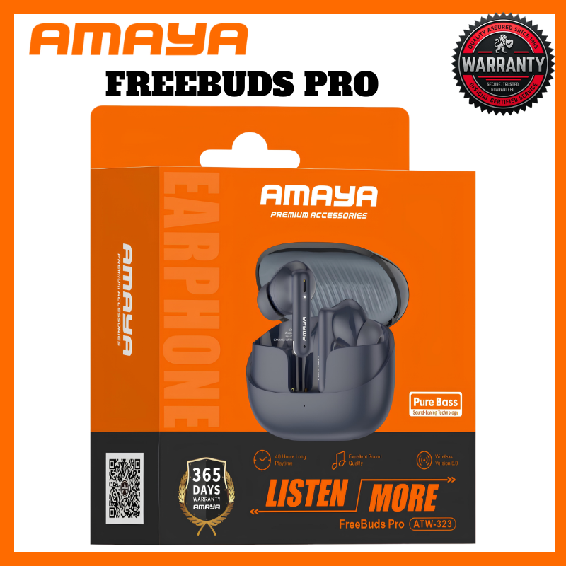 Amaya ATW-323 FreeBuds Pro Bluetooth 5.3 Earbuds - High Fidelity Wireless Earpods for All Smartphones & Tablets, 40H Playtime with Charging Case, ENC Mic for Clear Calls, Comfortable Fit Earphones