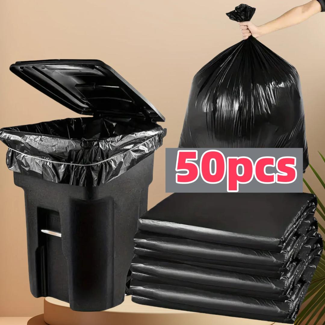 50PCS Medium Black Trash Bags 61×91cm / 24×36 Inches, Tall Kitchen Garbage Bags, Heavy Duty Disposable Bin Liners, Strong Leak-Resistant Waste Disposal Bags for Home, Kitchen, Office & Cleaning
