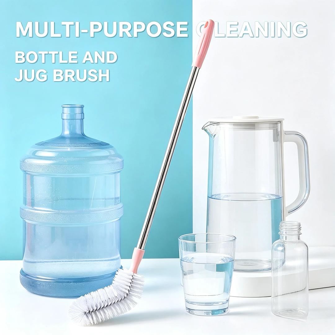 Bent Gallon Cleaner Brush Long Handle Curved Head Bottle Washing Scrubbing Brush for Water Gallons, Jugs, Bottles, Jars and Deep Containers