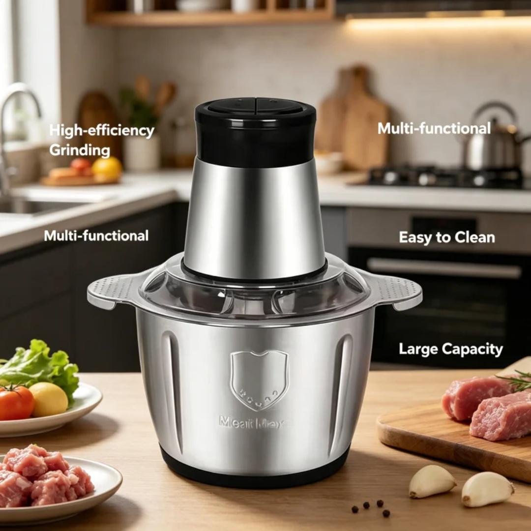 2L Stainless Steel Electric Food Chopper 1000W – Multifunctional Meat Grinder, Vegetable Cutter, Food Processor with 4 Sharp Stainless Steel Blades