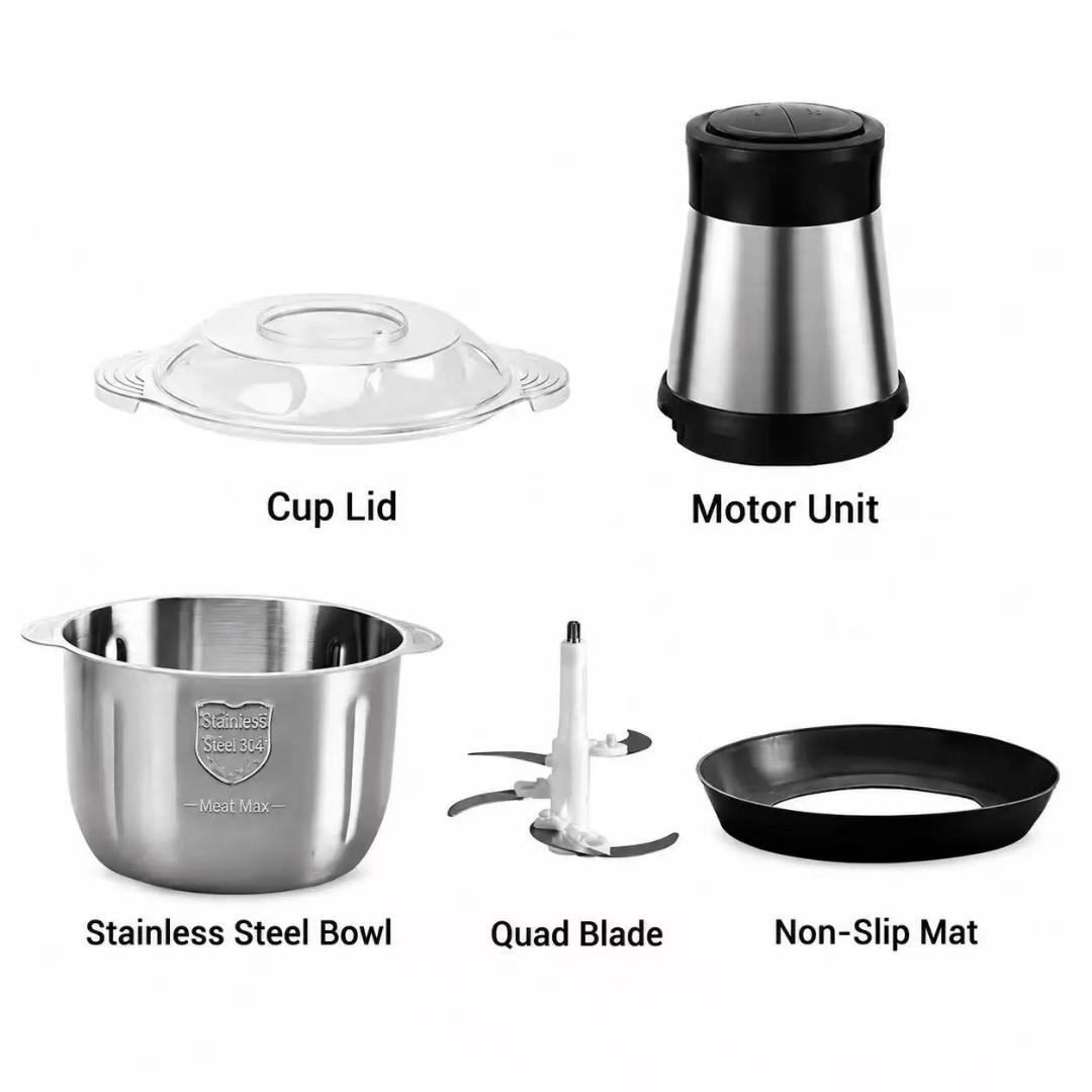 2L Stainless Steel Electric Food Chopper 1000W – Multifunctional Meat Grinder, Vegetable Cutter, Food Processor with 4 Sharp Stainless Steel Blades
