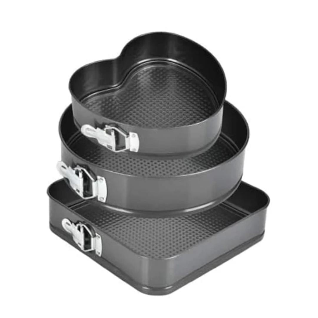 3-Piece Set of Cake Moulds. The moulds are designed for easy cake preparation and for a variety of cake recipes.
