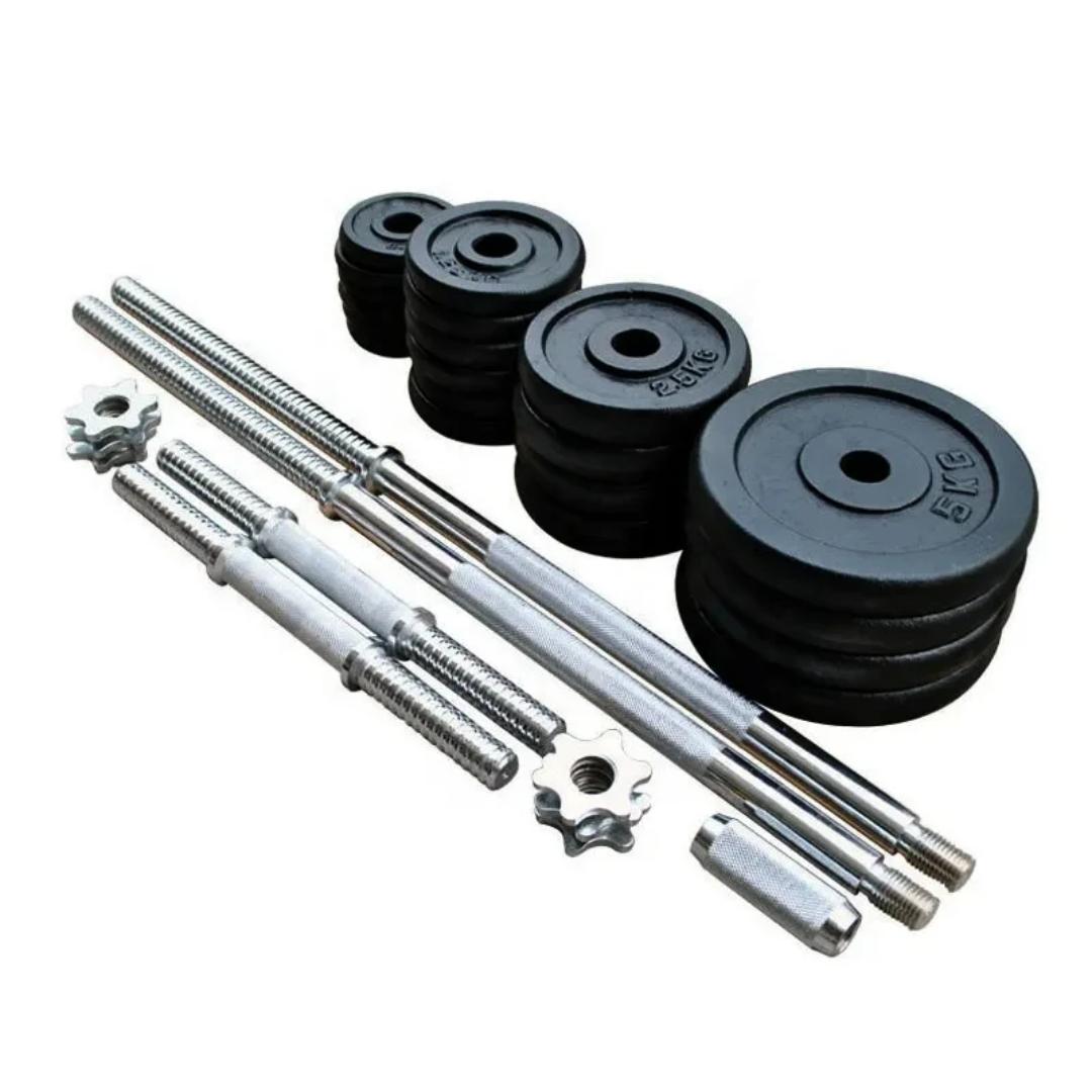 50KG Adjustable Cast Iron Dumbbell & Barbell Set with Interchangeable Weight Plates, Spinlock Collars, Connecting Bar, Steel Handles and Durable Plastic Carry Case for Home Gym Strength Training