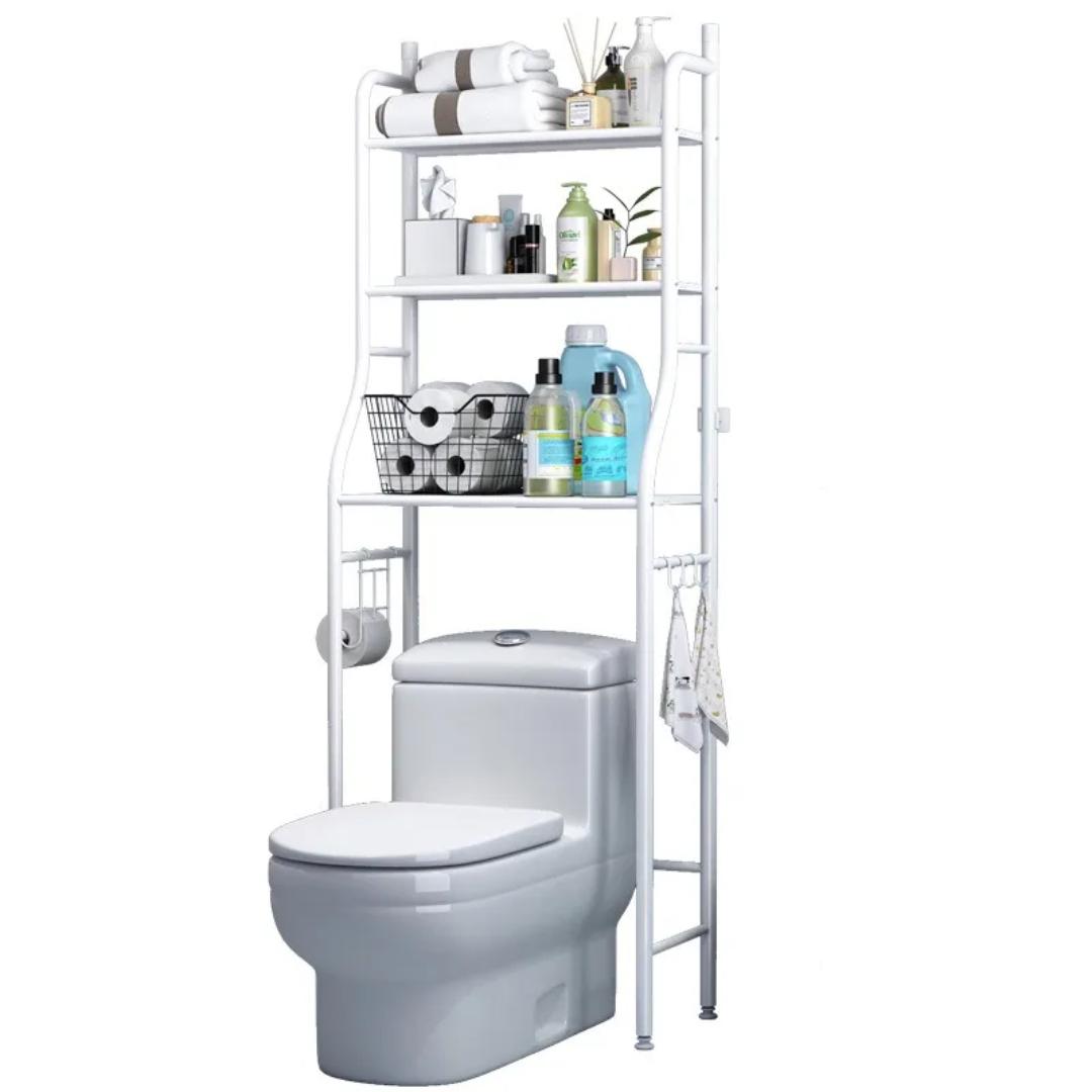 3-Tier Over The Toilet Bathroom Storage Rack – Space-Saving Freestanding Toilet Organizer Shelf with Towel Holder, Tissue Holder & Hooks