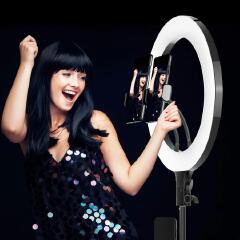 18-Inch LED Ring Light with Adjustable Stand, 3 Lighting Modes, Remote Control, 3 Phone Holders for Makeup, Photography, TikTok, YouTube & Live Streaming