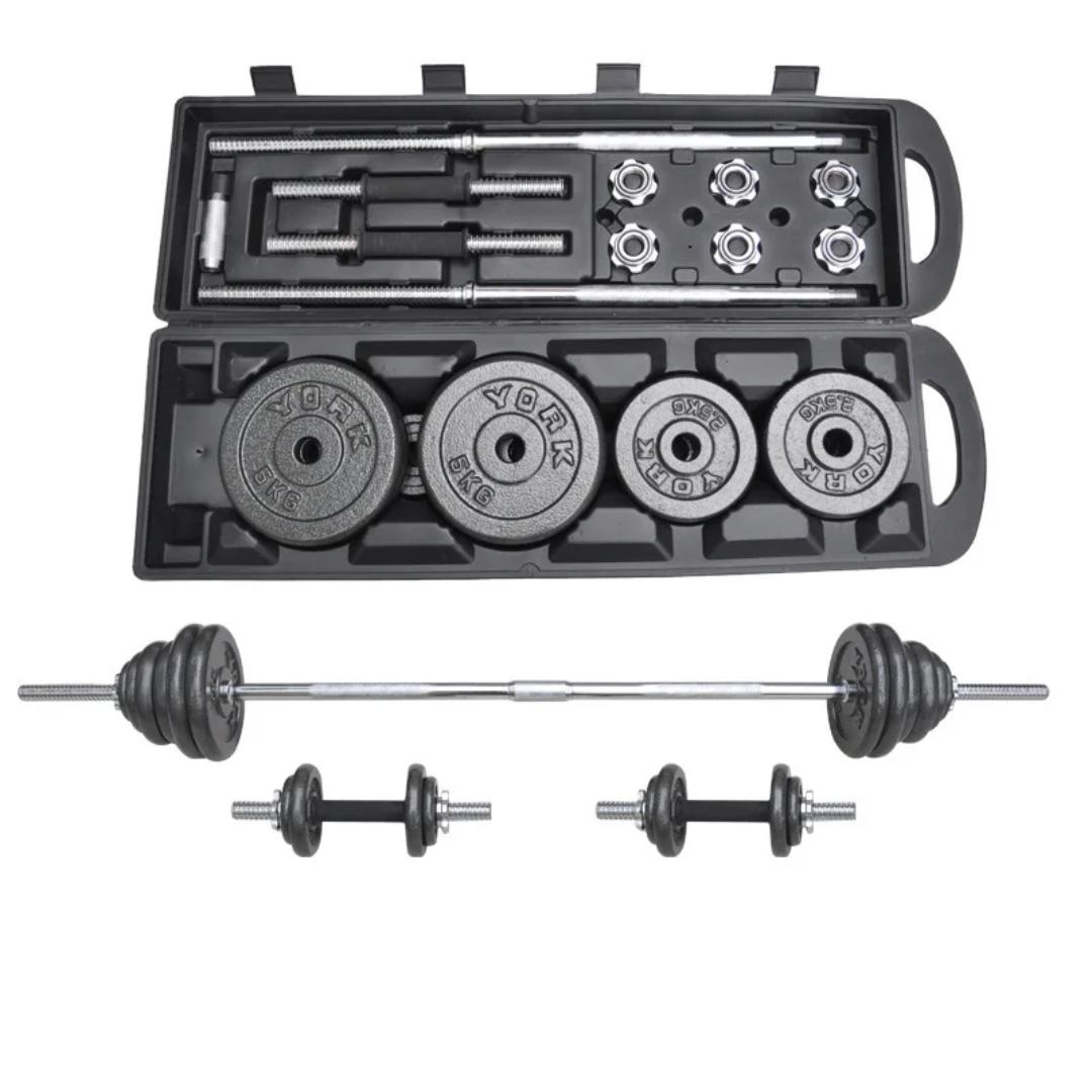 50KG Adjustable Cast Iron Dumbbell & Barbell Set with Interchangeable Weight Plates, Spinlock Collars, Connecting Bar, Steel Handles and Durable Plastic Carry Case for Home Gym Strength Training