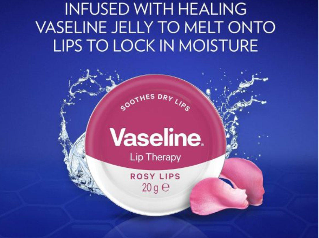 Vaseline Lip Therapy (Rosy Lips Original)- heals dry, chapped lips- tinted moisturizing balm with pure petroleum jelly, rose oil, and almond oil Deep Moisture, soft Tint