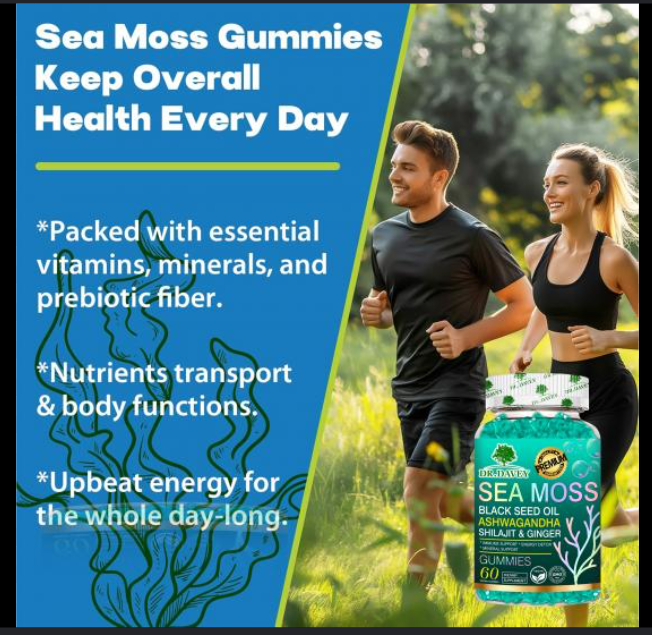Sea Moss Gummies Sea moss - with black seed oil, ashwagandha, shilajit, and ginger support daily vitality, immune wellness, and overall holistic nutrition.