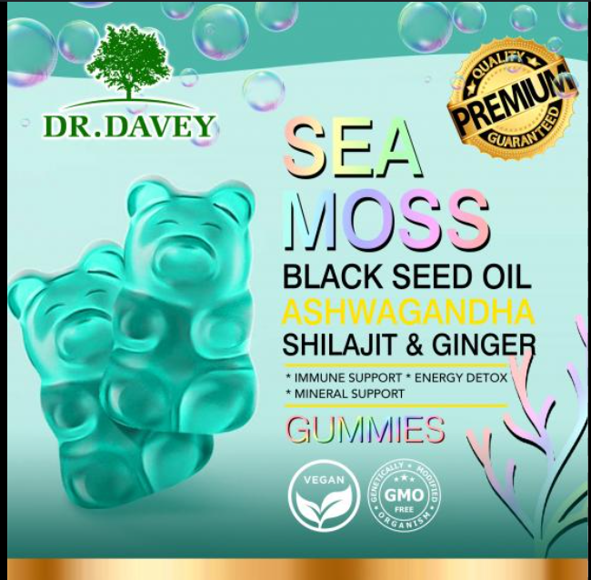 Sea Moss Gummies Sea moss - with black seed oil, ashwagandha, shilajit, and ginger support daily vitality, immune wellness, and overall holistic nutrition.