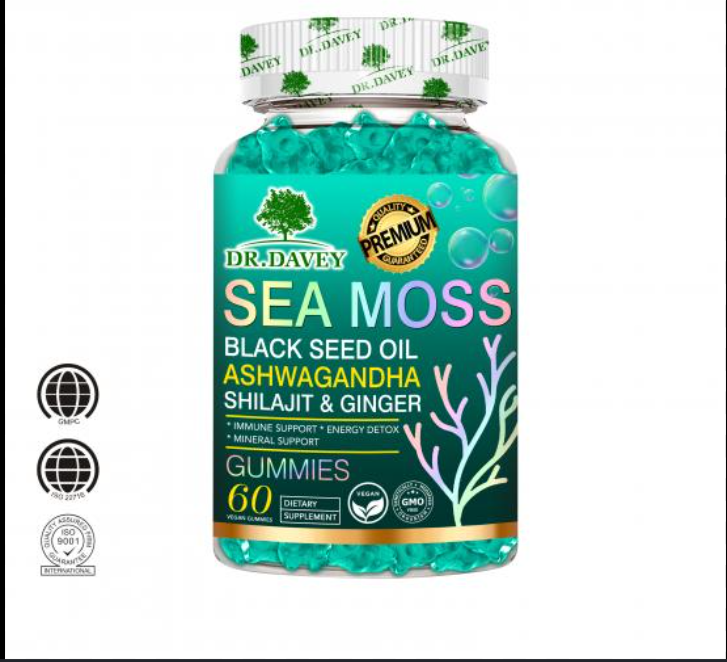 Sea Moss Gummies Sea moss - with black seed oil, ashwagandha, shilajit, and ginger support daily vitality, immune wellness, and overall holistic nutrition.