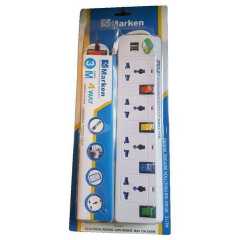 4 Socket Extension Lead with 2 USB Chargers and 3 Meter Cable Power Strip Multi Plug Electrical Extension for Home Office Appliances Electronics and Charging