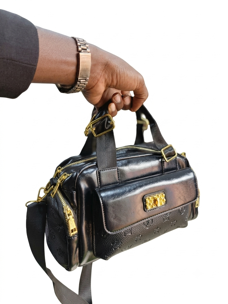 Elegant Black Monogram Top-Handle Shoulder Bag – Multi-Compartment Women's Travel & Everyday Handbag with Detachable Strap sling bag