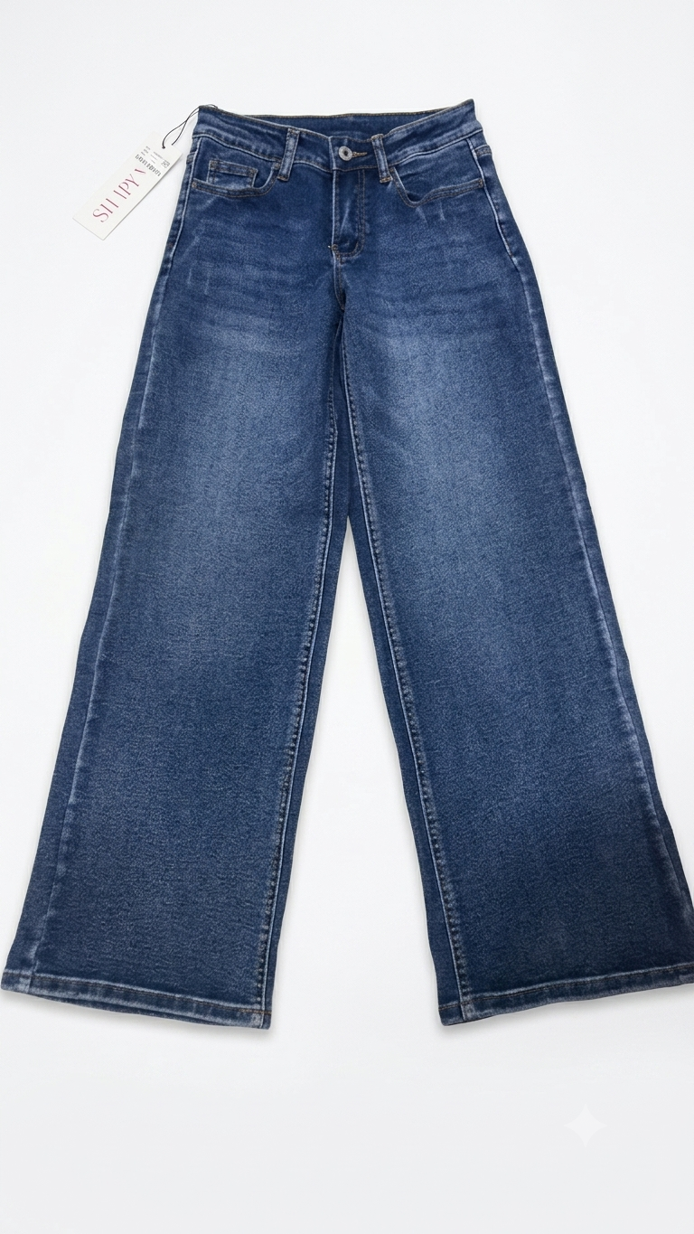 Women's High Waist Wide Leg Blue Denim Jeans