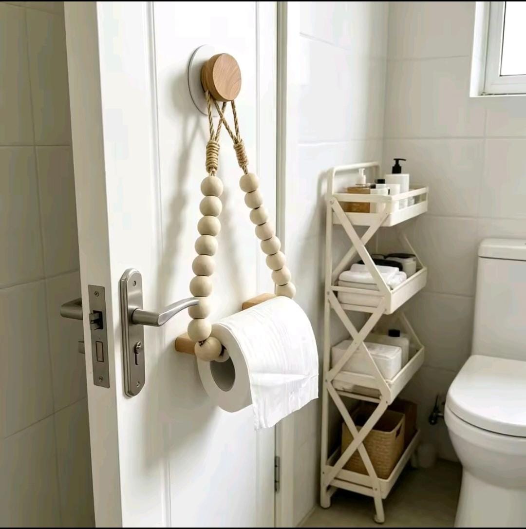 Rustic Hemp Rope Tissue Holder with self adhesive, no drilling needed, Boho-Style Toilet Paper Storage for Easy Access