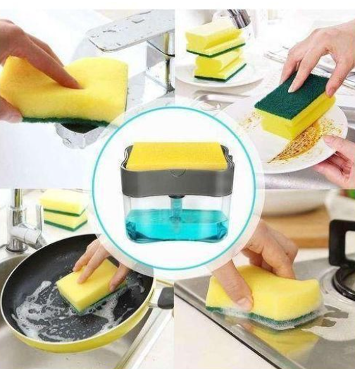Washing Up Liquid PUMP DISPENSER & SPONGE Set -Pump Action Liquid Dish Soap Dispenser 2 in 1 Automatic Soap Dispenser 1pc Hand Press Hand Sanitizer Liquid Soap Pump Organizer for Kitchen