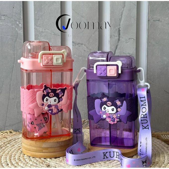 1PC Kids Colorful Double Drink Water Bottle / Dual Nozzle Straw With Strap Kids Water Bottle