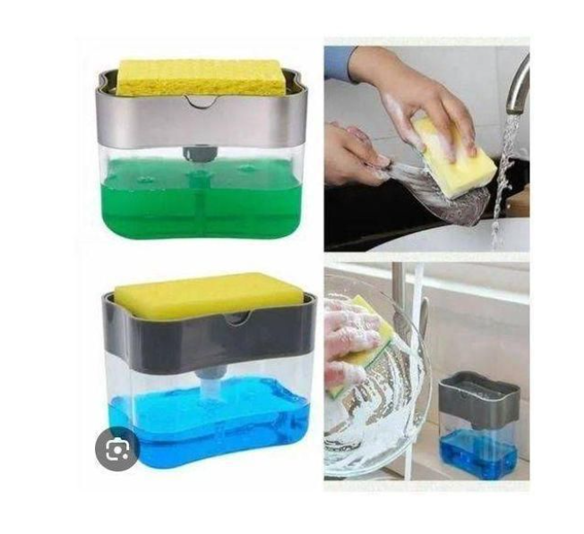 Washing Up Liquid PUMP DISPENSER & SPONGE Set -Pump Action Liquid Dish Soap Dispenser 2 in 1 Automatic Soap Dispenser 1pc Hand Press Hand Sanitizer Liquid Soap Pump Organizer for Kitchen