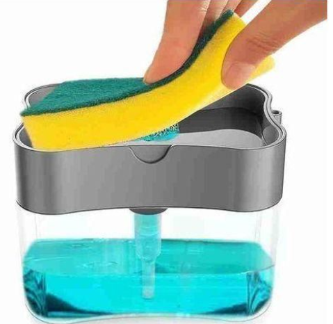 Washing Up Liquid PUMP DISPENSER & SPONGE Set -Pump Action Liquid Dish Soap Dispenser 2 in 1 Automatic Soap Dispenser 1pc Hand Press Hand Sanitizer Liquid Soap Pump Organizer for Kitchen