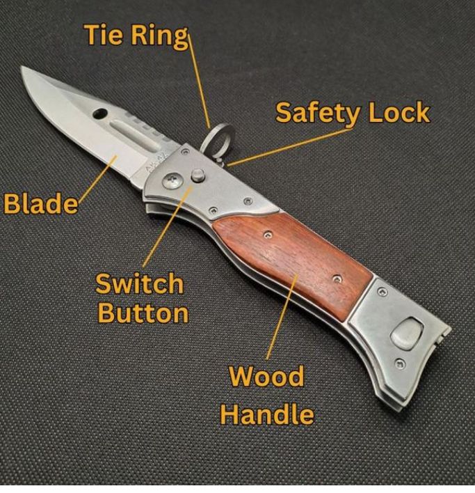 Heavy duty multipurpose camping folding outdoor pocket stainless steel blade with wooden handle and safety lock with a canvas sheath and a belt holster pocket knife baton knife
