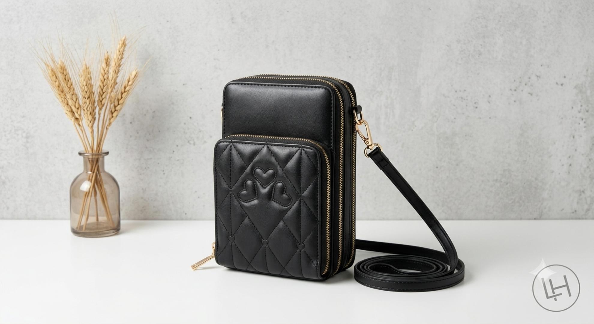 Women's Quilted Crossbody Phone Bag PU Leather Multi-Compartment Wallet Purse with Shoulder Strap