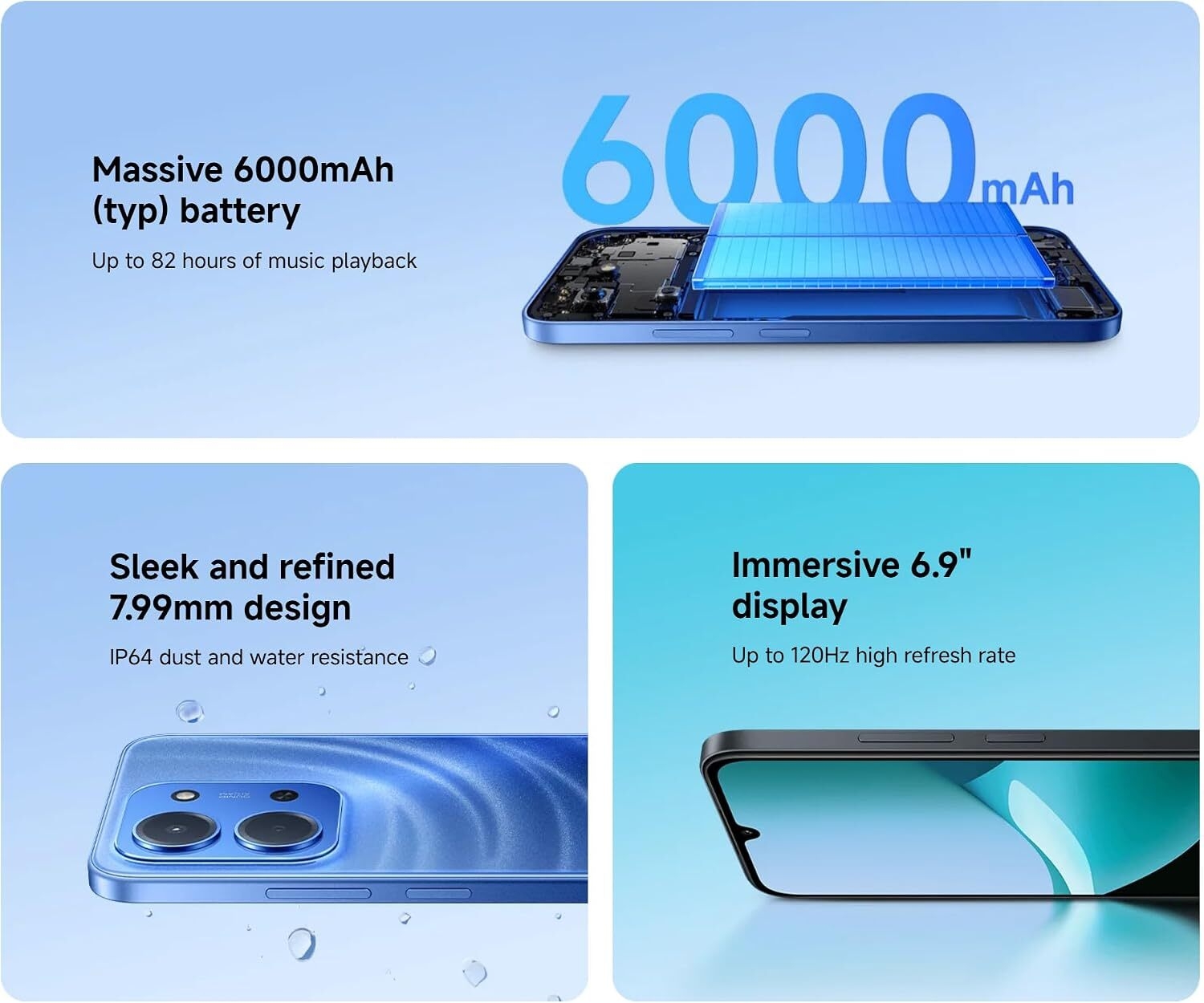 Redmi 15C 128GB + 8(4+4)GB 6.9'' 120Hz Immersive Display 6000mAh 33W 50MP Main +8MP Front Cam Fast Charger Xiaomi Hyper OS Side Fingerprint Smartphone smart phones