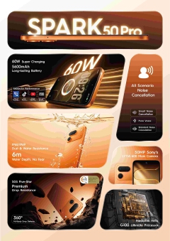 Tecno Spark 50 Pro 6.78'' 120Hz HD+ Display_256GB ROM+4GB RAM (+4GB Extended)_50MP+AI Camera _5600mAh 60W Charging