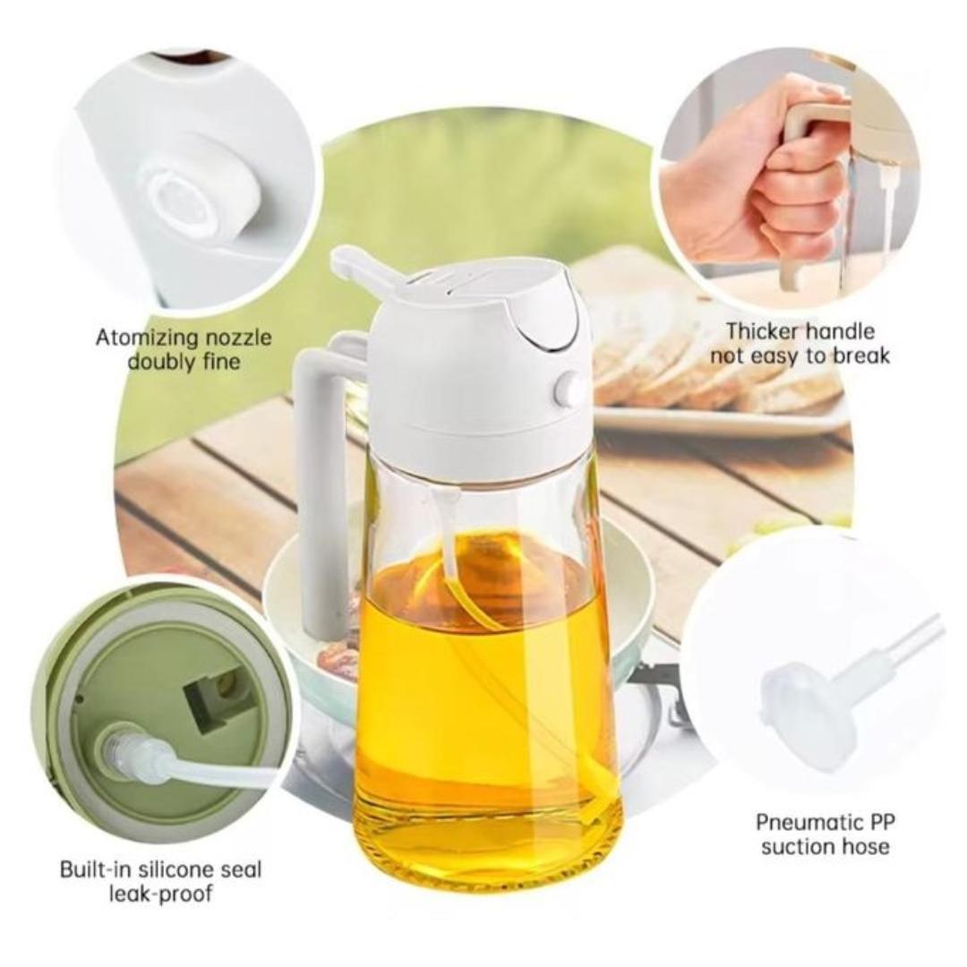 2 in 1 Glass Cooking Oil Dispenser Bottle and Oil Sprayer Dual Function Vinegar Cruet Sauce Pourer