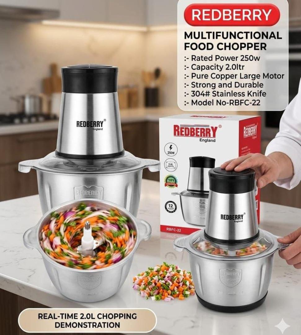 Redberry 2L Electric Food Chopper Stainless Steel Meat Grinder Processor RBFC-22