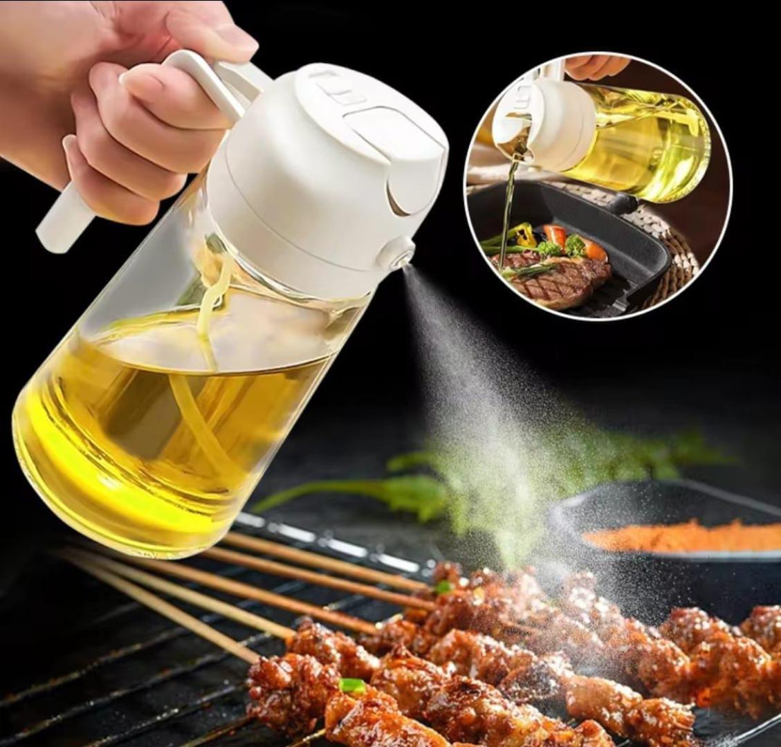 2 in 1 Glass Cooking Oil Dispenser Bottle and Oil Sprayer Dual Function Vinegar Cruet Sauce Pourer
