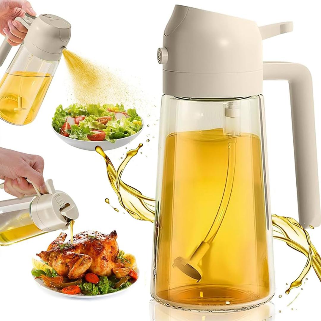 2 in 1 Glass Cooking Oil Dispenser Bottle and Oil Sprayer Dual Function Vinegar Cruet Sauce Pourer