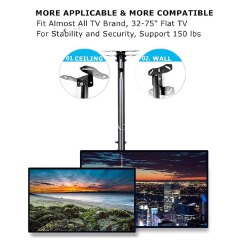 Ceiling TV Mount, 360 Degree Swivel TV Wall Mount Support 175 lbs, Fits 22 to 70 " LED, LCD Screen with TV Mount Shelf & Height Adjustable Pole