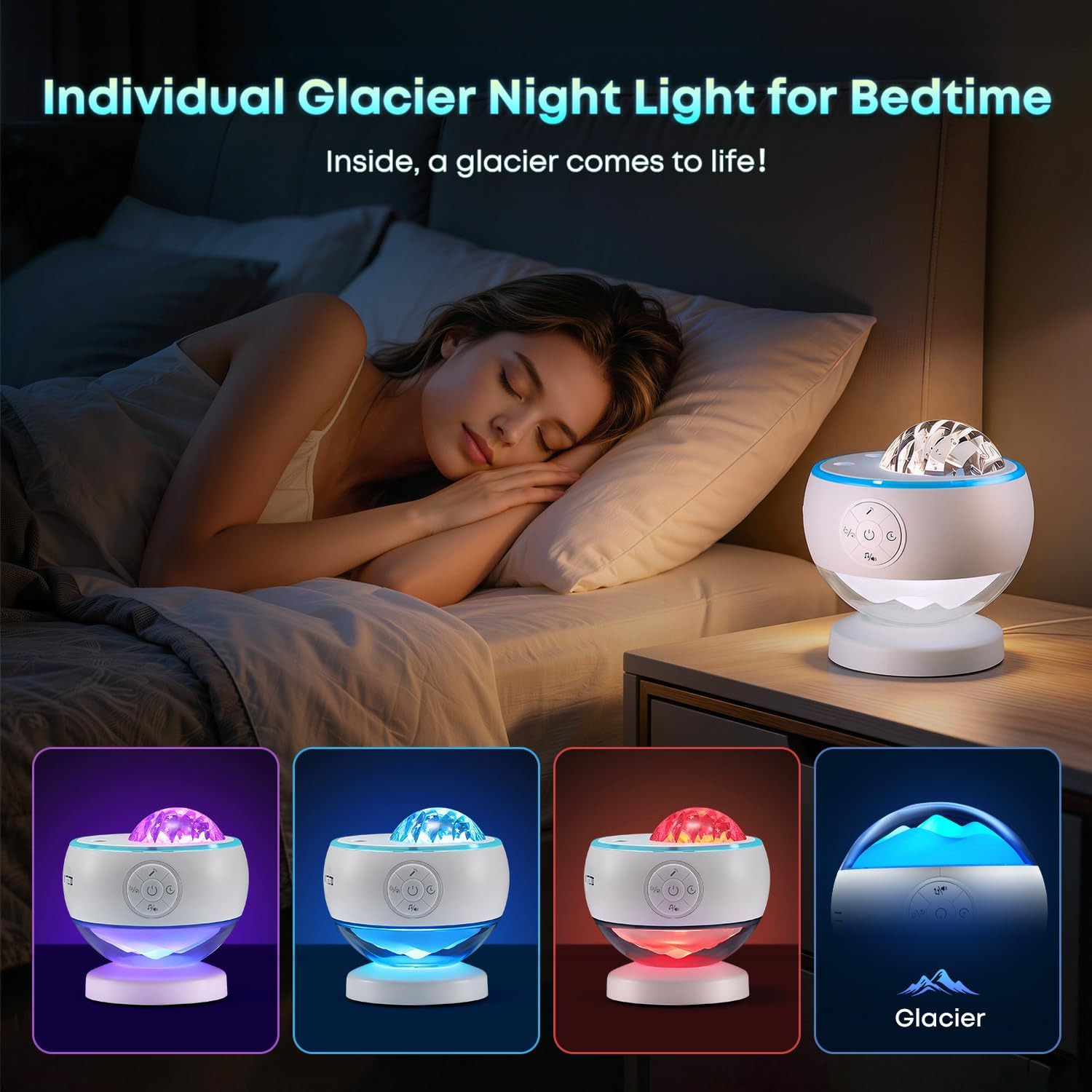 Aurora 7-in-1 Galaxy Star Projector Night Light with 15 Nature Sounds, 7 Moon Phases & Auto-Shutoff - LED Galaxy Lamp for Room Decor