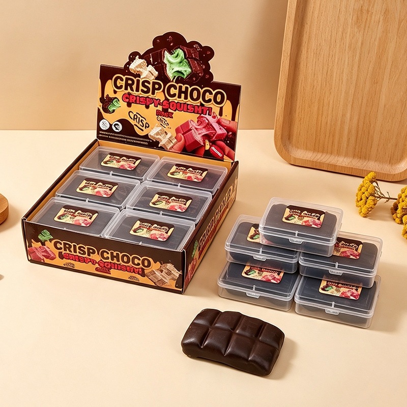 Crispy Chocolate Bar Squishy Toy – Crunchy Sound Realistic Squishy Fidget, Office Desk Stress Relief & Vent Toy