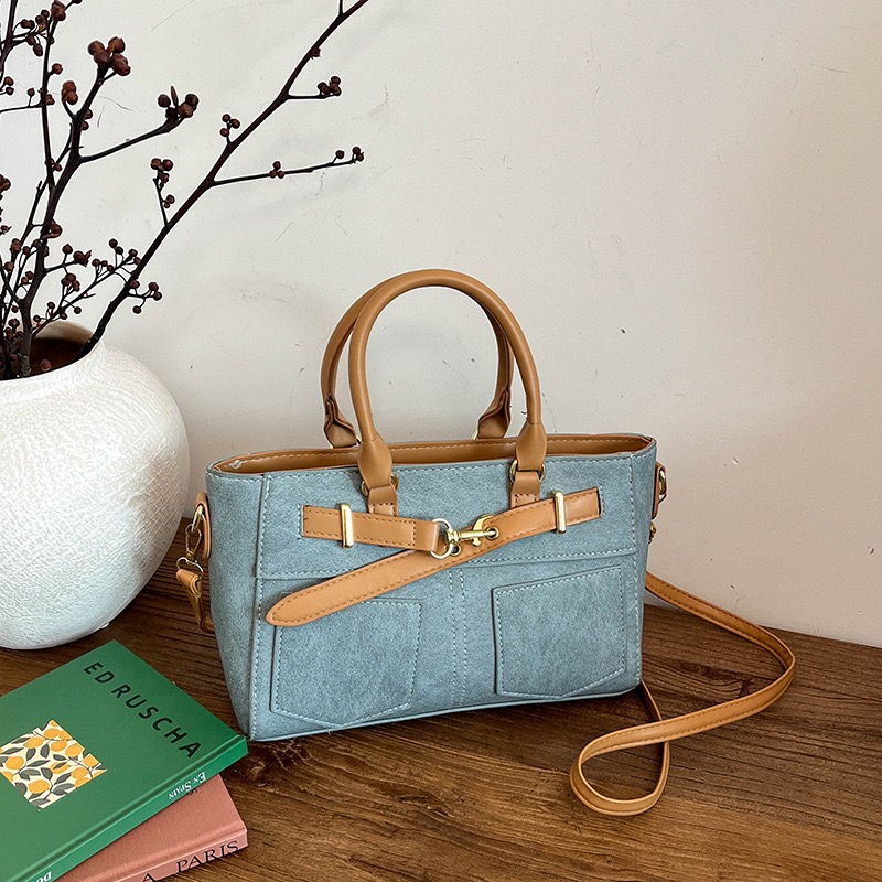 Elegant Ladies Vintage Denim Fabric Top‑Handle Bag with Removable Strap, Casual Multi-purpose Shoulder Bag Mom Bag Travel Bag Work Purse, Women Large Capacity Daily Shopping Handbag, Aelita Boutique