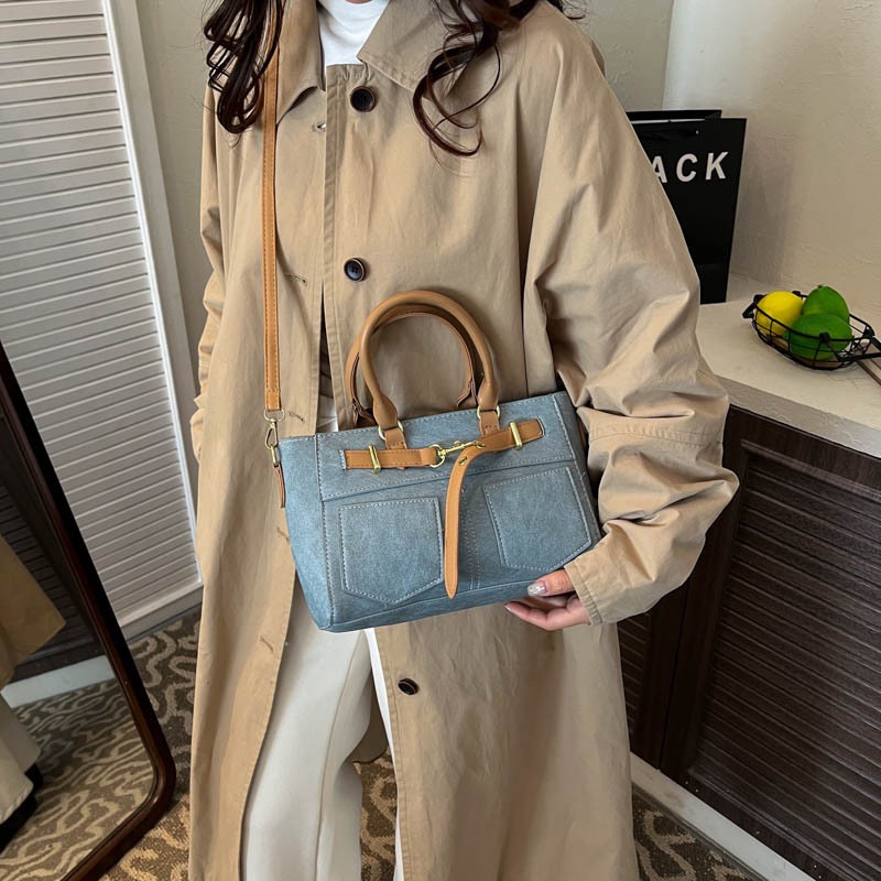 Elegant Ladies Vintage Denim Fabric Top‑Handle Bag with Removable Strap, Casual Multi-purpose Shoulder Bag Mom Bag Travel Bag Work Purse, Women Large Capacity Daily Shopping Handbag, Aelita Boutique