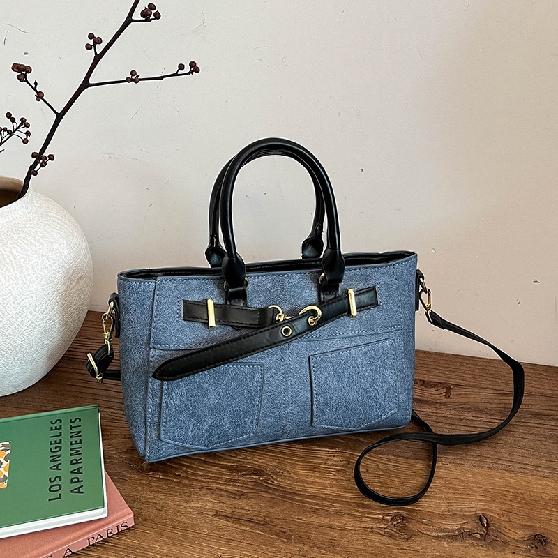 Elegant Ladies Vintage Denim Fabric Top‑Handle Bag with Removable Strap, Casual Multi-purpose Shoulder Bag Mom Bag Travel Bag Work Purse, Women Large Capacity Daily Shopping Handbag, Aelita Boutique