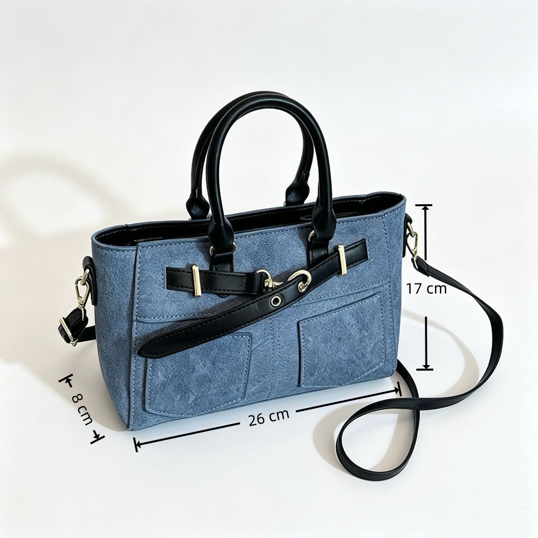Elegant Ladies Vintage Denim Fabric Top‑Handle Bag with Removable Strap, Casual Multi-purpose Shoulder Bag Mom Bag Travel Bag Work Purse, Women Large Capacity Daily Shopping Handbag, Aelita Boutique