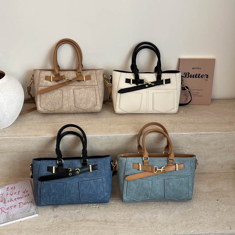 Elegant Ladies Vintage Denim Fabric Top‑Handle Bag with Removable Strap, Casual Multi-purpose Shoulder Bag Mom Bag Travel Bag Work Purse, Women Large Capacity Daily Shopping Handbag, Aelita Boutique