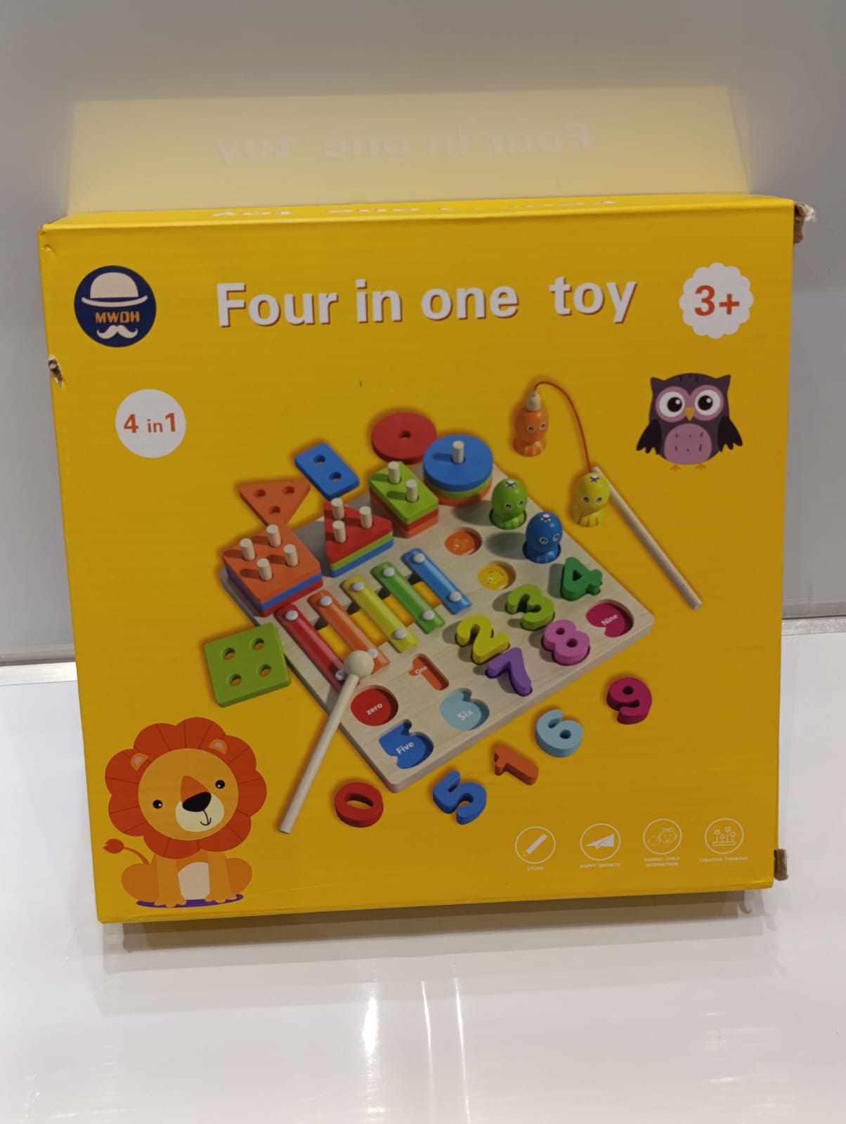 MONTESSORI. Four in One Montessori Wooden Educational Toy for Kids Early Learning Cognitive Development Shape Sorting Counting and Fine Motor Skills Fun
