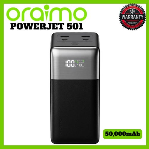Oraimo PowerJet 501 Power Bank – 50000mAh Ultra Capacity, 22.5W Fast Charging, Smart Digital Display, Multi-Device Charging, Portable Design – 1 Year Warranty