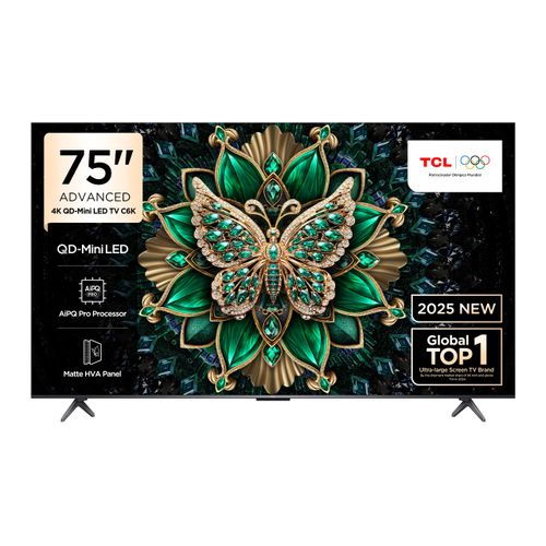 TCL 75C6K 75 Inch Premium QD-MiniLED Smart Google TV 2025 Model – 4K UHD HDR Display, Dolby Vision & Dolby Atmos, Wi-Fi & Bluetooth, Frameless Slim Design, Streaming Apps – 1 Year Warranty